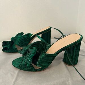 Loeffler Randall Camellia Bow Heel With Ankle Strap - Emerald Green